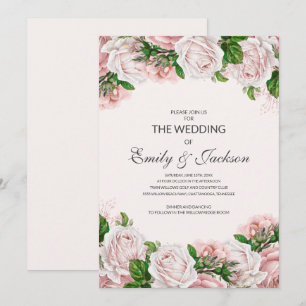 Elegante Rosa Rosen Hochzeit Einladung