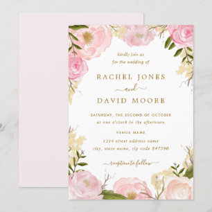Elegante rosa Rosen-Hochzeitseinladung Einladung