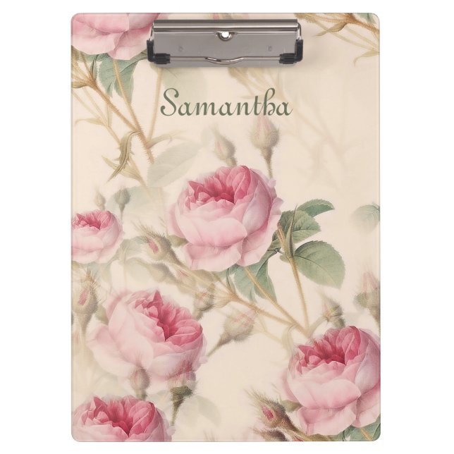 Elegante Rosa Rosen Ihren Namen hinzufügen Klemmbrett (Vorderseite)