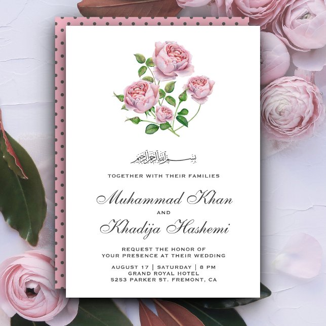 Elegante rosa Rosen Islamische Hochzeit Einladung (Von Creator hochgeladen)