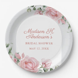 Elegante Rosa Rosen Junggesellinnenabschied Pappteller