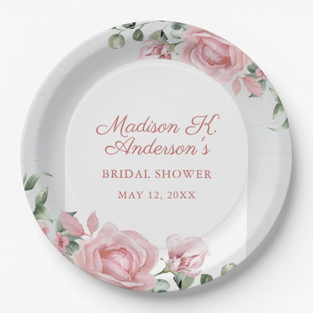 Elegante Rosa Rosen Junggesellinnenabschied Pappteller (Vorderseite)
