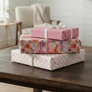 Elegante Rosa Rosen Korallenrosa Wasserfarben Blum Geschenkpapier Set