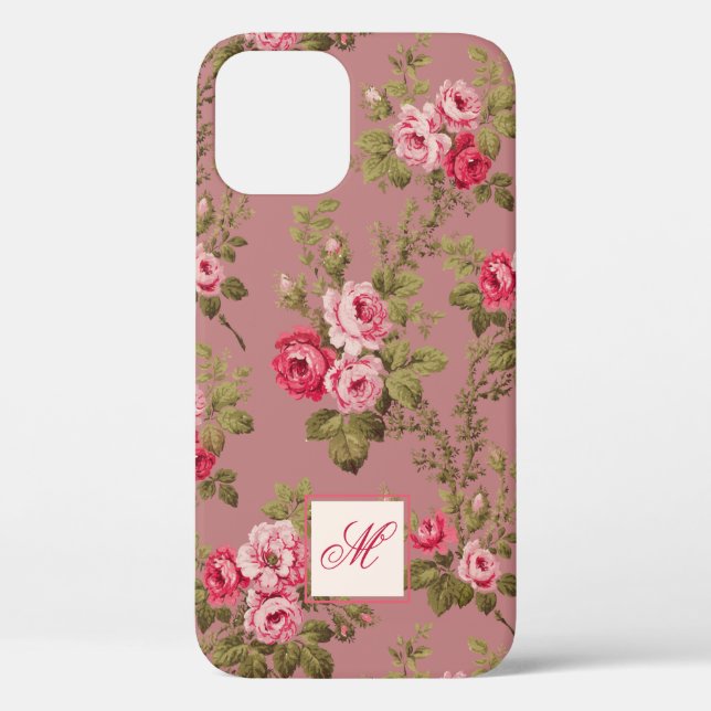 Elegante Rosa Rosen mit mongram-alter Rose Hinterg Case-Mate iPhone Hülle (Rückseite)