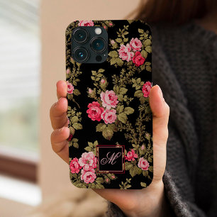 Elegante rosa Rosen mit monogramm-schwarzem Hinter Case-Mate iPhone Hülle