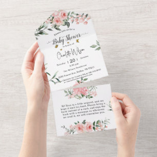 Elegante rosa Rosen mit Schmetterlingen Baby Showe All In One Einladung