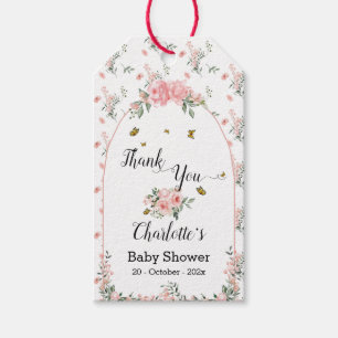 Elegante rosa Rosen mit Schmetterlingen Baby Showe Geschenkanhänger