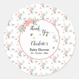 Elegante rosa Rosen mit Schmetterlingen Baby Showe Runder Aufkleber