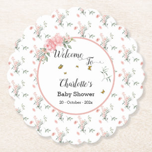Elegante rosa Rosen mit Schmetterlingen Baby Showe Untersetzer
