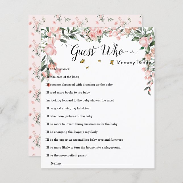 Elegante rosa Rosen mit Schmetterlingen Raten Sie, (Vorne/Hinten)