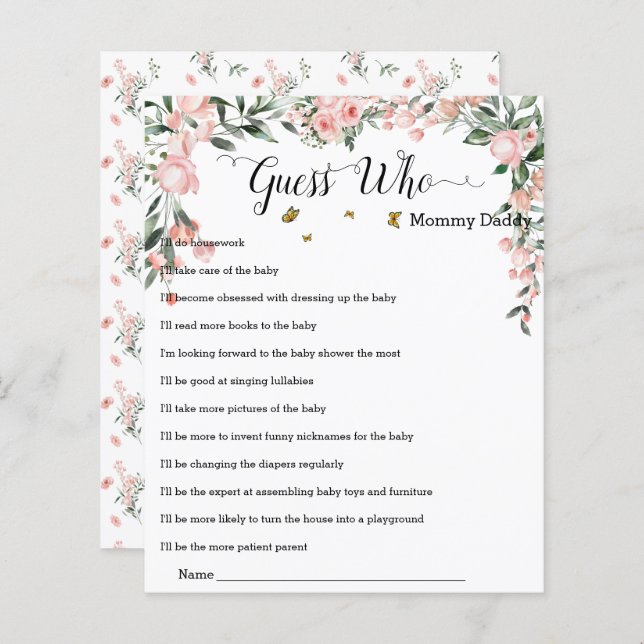 Elegante rosa Rosen mit Schmetterlingen Raten Sie, (Vorne/Hinten)