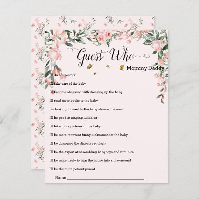 Elegante rosa Rosen mit Schmetterlingen Raten Sie, (Vorne/Hinten)