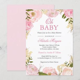 Elegante rosa Rosen-Oh-Baby-Shower-Karte Einladung