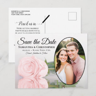 Elegante rosa Rosen-Oval-Foto-Hochzeit "Save the D Ankündigungspostkarte