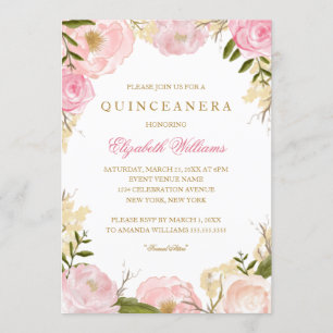 Elegante rosa Rosen-Quinceanera-Einladung Einladung