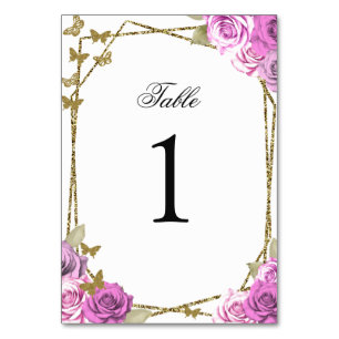 Elegante rosa Rosen Quinceanera Gold Tischnummer