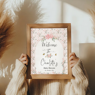 Elegante rosa Rosen & Schmetterling Baby Shower Wi Poster