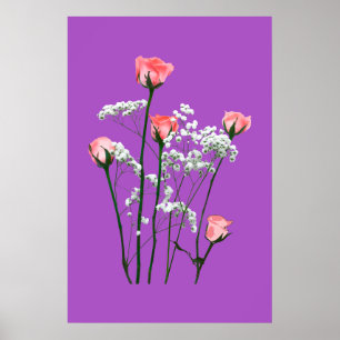 Elegante rosa Rosen und Baby's Breath Blumenposter Poster