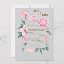 Elegante rosa Rosen und graue Blumenhochzeit