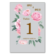 Elegante rosa Rosen und graue Blumenhochzeit