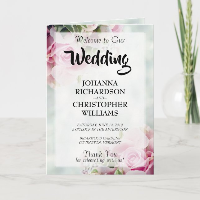 Elegante rosa Rosen und Peony Buds Wedding Programm (Vorderseite)