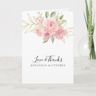 Elegante rosa Rosen-Wasserfarbe goldene Blumenhoch Dankeskarte