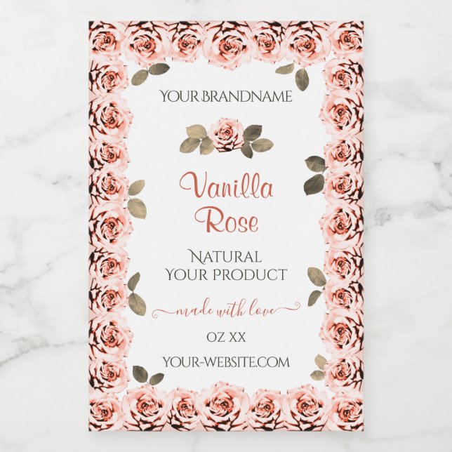Elegante rosa Rosen weiße Etiketten für die Verpac (Einzelnes Label)