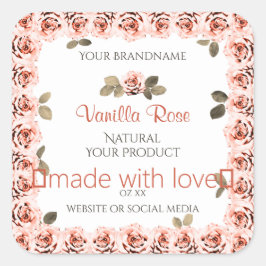 Elegante rosa Rosen weiße Etiketten für die Verpac Quadratischer Aufkleber