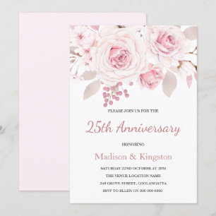 Elegante rosa Rosen zum 25. Hochzeitstag Einladung