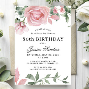 Elegante rosa Rosen zum 80. Geburtstag Party Einladung