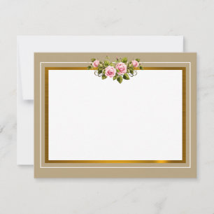 Elegante rosa Rosenblüten und moderne goldene Umra Mitteilungskarte