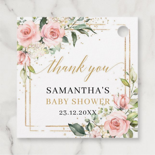 Elegante Rosa Rosengrün Rosa Rosendusche Baby Dusc Geschenkanhänger (Rückseite)