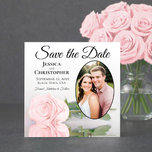Elegante Rosa Rosenhochzeit mit ovalem Foto Save The Date