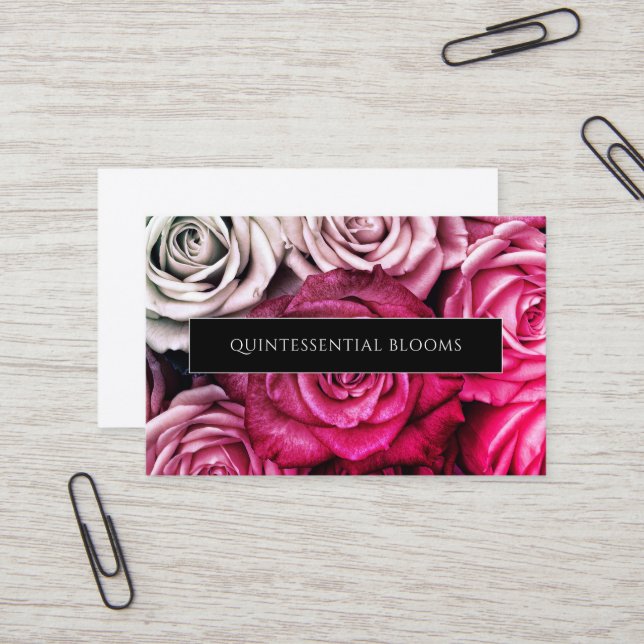 Elegante Rosa Roses Florist Business Card Visitenkarte (Vorderseite/Rückseite Beispiel)