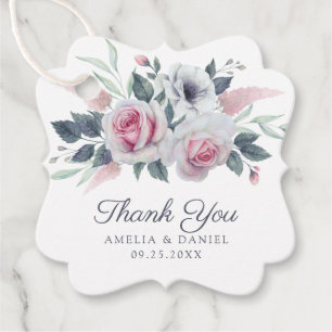 Elegante Rosa Roses Wasserfarbe Blumenblauer Hochz Geschenkanhänger