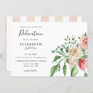 Elegante rosa Roses Watercolor Baby Dedication Einladung