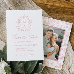 Elegante Rosa-Rot-Chinoiserie-Floral-Hochzeitsfoto Save The Date