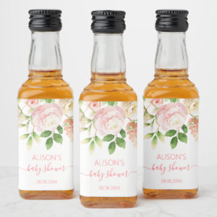 Elegante rosa-rote Blumen Mädchen-Baby-Party Mini Alkoholflaschenetikett