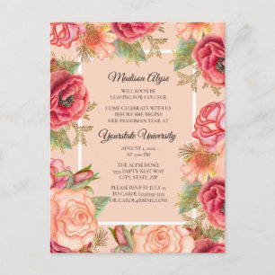 Elegante rosa rote Rosen Blumen College Koffer Par Einladungspostkarte