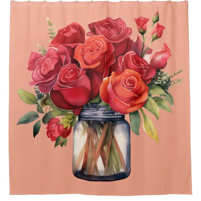 Elegante rosa rote Rosen Duschvorhang (Vorderseite)