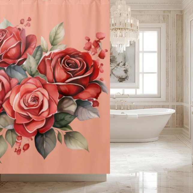 Elegante rosa rote Rosen Duschvorhang (Von Creator hochgeladen)