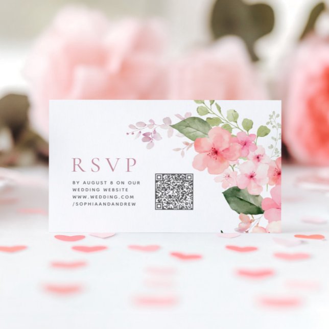 Elegante Rosa Sakura Blume Hochzeit QR Code UAWG Begleitkarte (Von Creator hochgeladen)