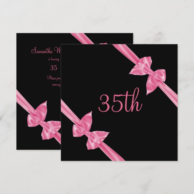 Elegante rosa Satin-Bogen-35. Geburtstag Einladung (Vorne/Hinten)