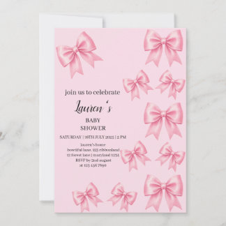 Elegante rosa Satin-Schleifen Baby Shower Einladung