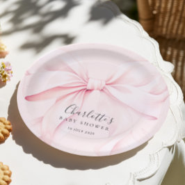 Elegante rosa Schleife Baby-Bridal-Shower Pappteller