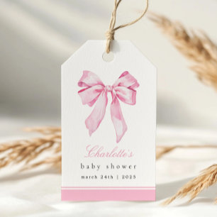 Elegante rosa Schleife Baby Shower  Geschenkanhänger