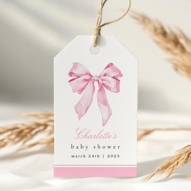 Elegante rosa Schleife Baby Shower  Geschenkanhänger (Von Creator hochgeladen)