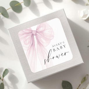 Elegante rosa Schleife Baby Shower Quadratischer Aufkleber