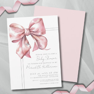 Elegante rosa Schleife Babyparty Einladung