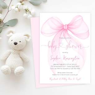 Elegante rosa Schleife Babyparty Einladung